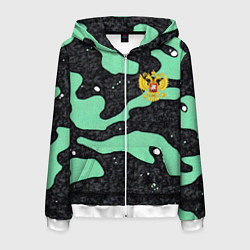 Толстовка 3D на молнии мужская Текстурный черно-зеленый камуфляж, цвет: 3D-белый