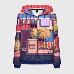 Толстовка 3D на молнии мужская Lo-fi японский стиль улица, цвет: 3D-синий