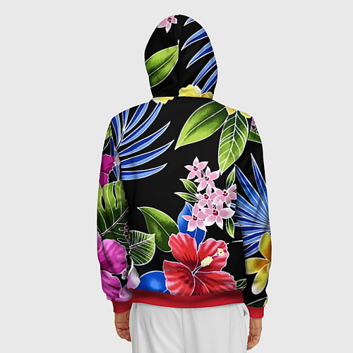 Мужская толстовка на молнии Tropical flowers - aloha / 3D-Красный – фото 4