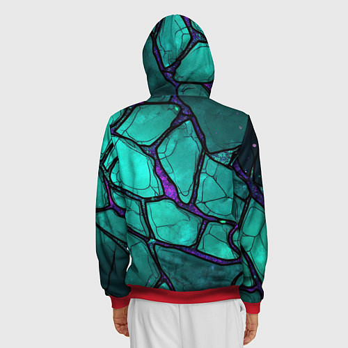 Мужская толстовка на молнии Зеленые плиты с фиолетовым разломом / 3D-Красный – фото 4