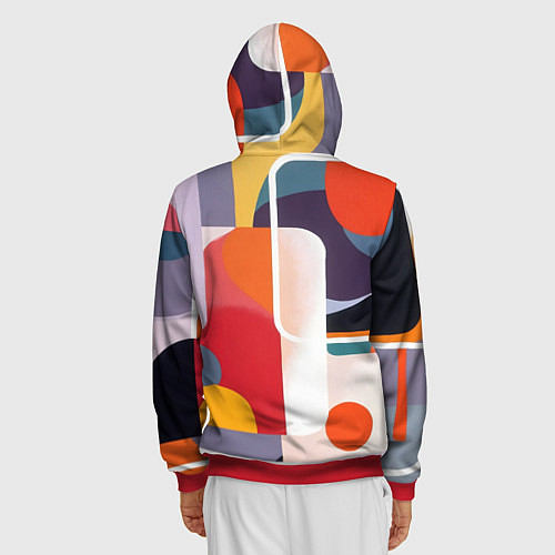 Мужская толстовка на молнии Абстракция из фигур и линий / 3D-Красный – фото 4