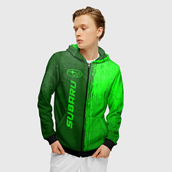 Толстовка 3D на молнии мужская Subaru - green gradient по-вертикали, цвет: 3D-черный — фото 2