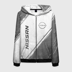 Толстовка 3D на молнии мужская Nissan - white gradient вертикально, цвет: 3D-черный