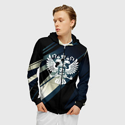 Толстовка 3D на молнии мужская Герб России Двуглавый орёл чёрно-синий, цвет: 3D-черный — фото 2