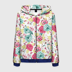 Мужская толстовка на молнии Розы красные и бирюзовые