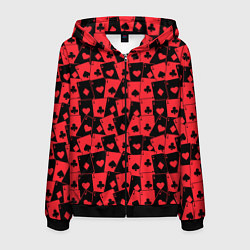 Толстовка 3D на молнии мужская Тузы черно-красные, цвет: 3D-черный