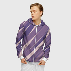 Толстовка 3D на молнии мужская Фиолетовый абстрактные полосы, цвет: 3D-белый — фото 2