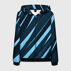 Толстовка 3D на молнии мужская Тёмный бирюзовый контрастные полосы, цвет: 3D-черный