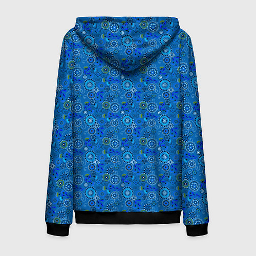 Мужская толстовка на молнии Этнический синий деревенский абстрактный узор / 3D-Черный – фото 2