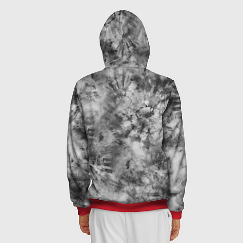 Мужская толстовка на молнии Серый тай дай - абстракция / 3D-Красный – фото 4