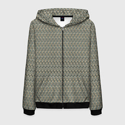 Толстовка 3D на молнии мужская Тёмный зеленовато-бежевый полосы узоры, цвет: 3D-черный