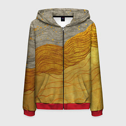 Мужская толстовка на молнии Золотые волны на сером текстура