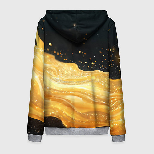 Мужская толстовка на молнии Золотистая материя на черном фоне / 3D-Меланж – фото 2
