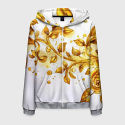 Толстовка 3D на молнии мужская Золотые листья на белом, цвет: 3D-меланж