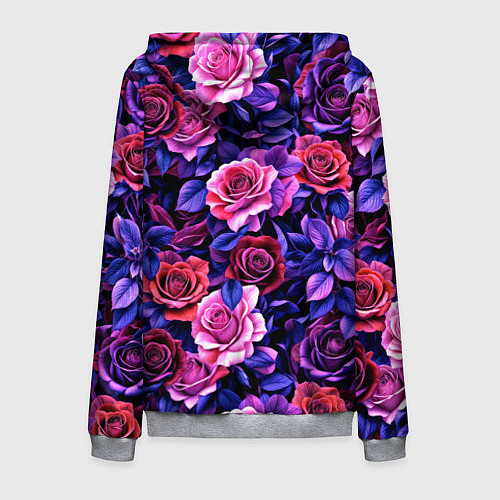 Мужская толстовка на молнии Разноцветные цветы - синие розы паттерн / 3D-Меланж – фото 2