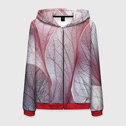 Толстовка 3D на молнии мужская Розовые листья, цвет: 3D-красный