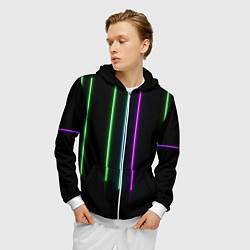 Толстовка 3D на молнии мужская Neon stripes, цвет: 3D-белый — фото 2