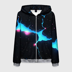 Толстовка 3D на молнии мужская Голубой разлом в черной текстуре, цвет: 3D-меланж