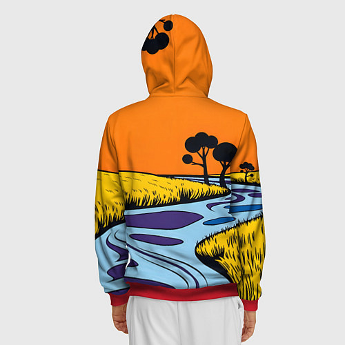 Мужская толстовка на молнии Пейзаж с фантастической природой / 3D-Красный – фото 4