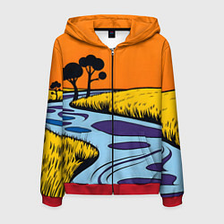 Толстовка 3D на молнии мужская Пейзаж с фантастической природой, цвет: 3D-красный