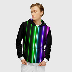 Толстовка 3D на молнии мужская Neon lines, цвет: 3D-белый — фото 2