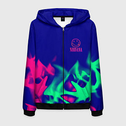 Толстовка 3D на молнии мужская Nirvana fire neon, цвет: 3D-черный