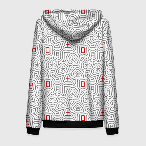 Мужская толстовка на молнии Серые будни и красные выходные иероглифами / 3D-Черный – фото 2