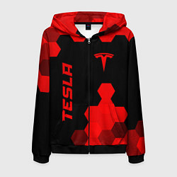 Толстовка 3D на молнии мужская Tesla - red gradient вертикально, цвет: 3D-черный