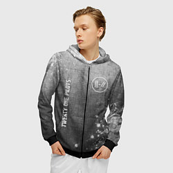 Толстовка 3D на молнии мужская Twenty One Pilots - grey gradient вертикально, цвет: 3D-черный — фото 2