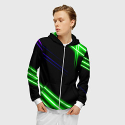 Толстовка 3D на молнии мужская Green pink purple line, цвет: 3D-белый — фото 2