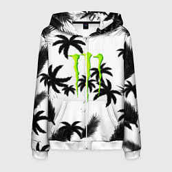 Толстовка 3D на молнии мужская Monster energy пальмы, цвет: 3D-белый