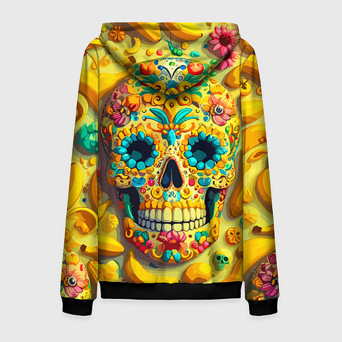 Мужская толстовка на молнии Красочный летний паттерн с черепом - нейроарт / 3D-Черный – фото 2