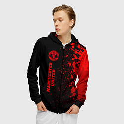 Толстовка 3D на молнии мужская Manchester United - red gradient по-вертикали, цвет: 3D-черный — фото 2