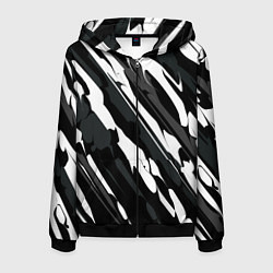 Толстовка 3D на молнии мужская Разводы белым на черном, цвет: 3D-черный