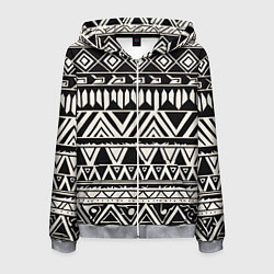 Мужская толстовка на молнии Черно белый орнамент в этническом стиле