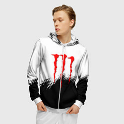 Толстовка 3D на молнии мужская Monster energy чёрно белые краски, цвет: 3D-белый — фото 2