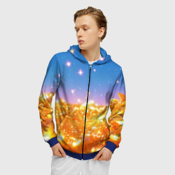 Толстовка 3D на молнии мужская Золотые шарики на голубом фоне, цвет: 3D-синий — фото 2