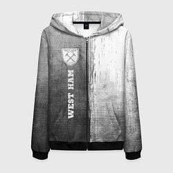 Толстовка 3D на молнии мужская West Ham - grey gradient по-вертикали, цвет: 3D-черный