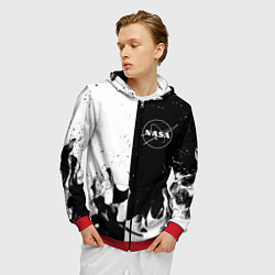 Толстовка 3D на молнии мужская Nasa черно белый огонь, цвет: 3D-красный — фото 2
