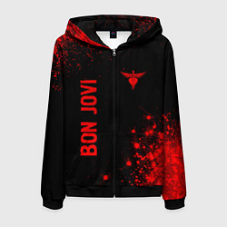 Толстовка 3D на молнии мужская Bon Jovi - red gradient вертикально, цвет: 3D-черный