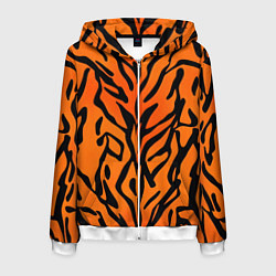 Толстовка 3D на молнии мужская Тигровый огненный паттерн, цвет: 3D-белый