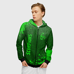 Толстовка 3D на молнии мужская Scorpions - green gradient вертикально, цвет: 3D-черный — фото 2