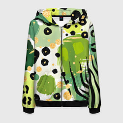 Толстовка 3D на молнии мужская Зеленый анималистичный паттерн, цвет: 3D-черный