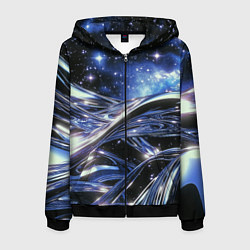 Толстовка 3D на молнии мужская Закрученные линии и звезды - космическая абстракци, цвет: 3D-черный
