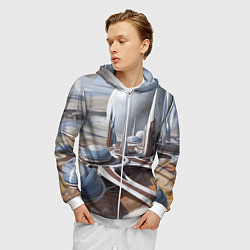 Толстовка 3D на молнии мужская Город на другой планете, цвет: 3D-белый — фото 2