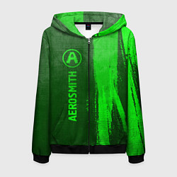 Толстовка 3D на молнии мужская Aerosmith - green gradient по-вертикали, цвет: 3D-черный