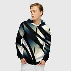 Толстовка 3D на молнии мужская Чёрно-белый с синим затемнением полосы, цвет: 3D-черный — фото 2