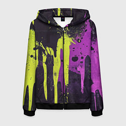 Мужская толстовка на молнии Желтая и фиолетовая краска на черном