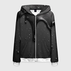 Толстовка 3D на молнии мужская Черная текстура - хром, цвет: 3D-белый