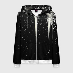Толстовка 3D на молнии мужская Белые брызги на черном, цвет: 3D-белый